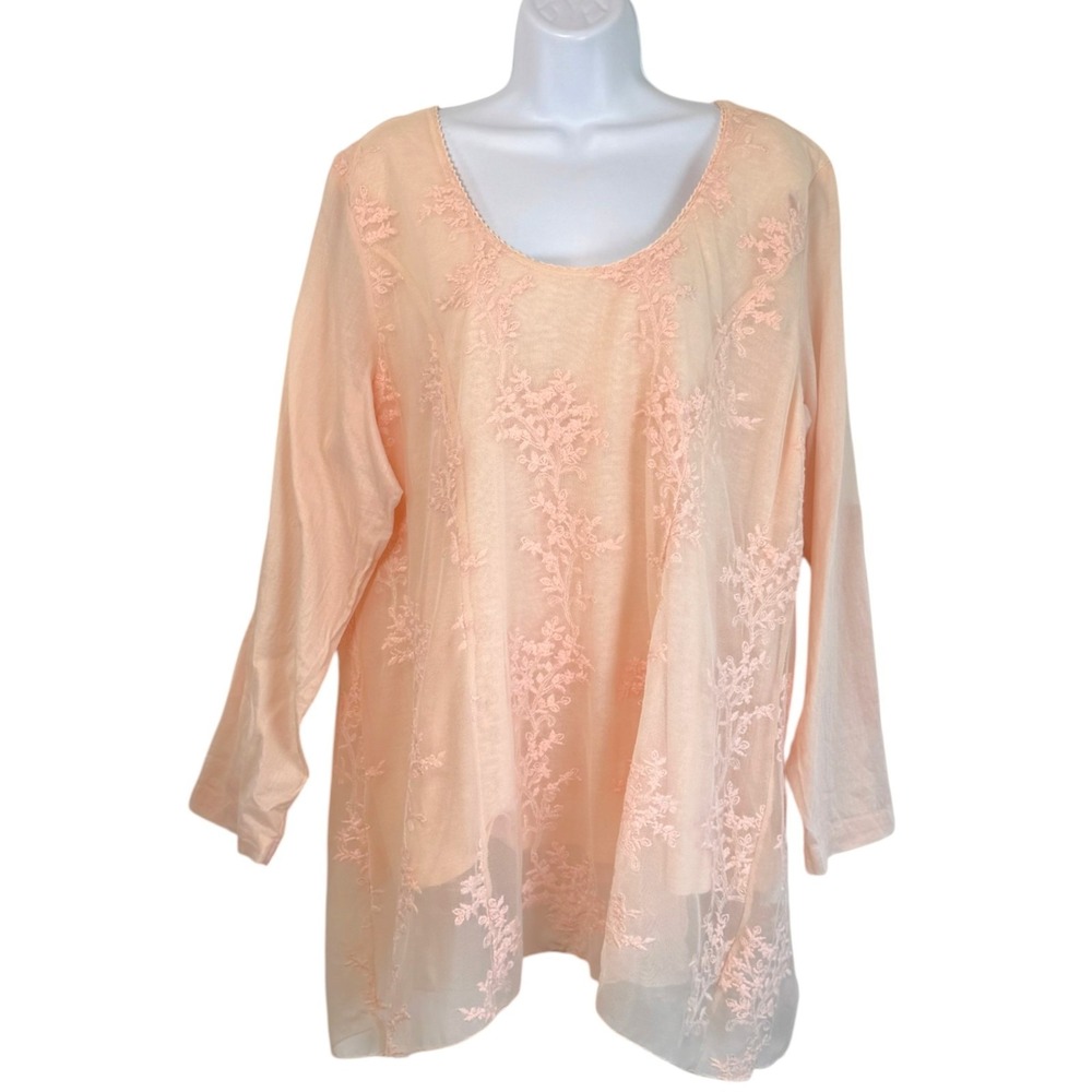 Soft Surroundings Embroidered Mesh Tunic Top Sz XL Petite Romantic Boho Cottage